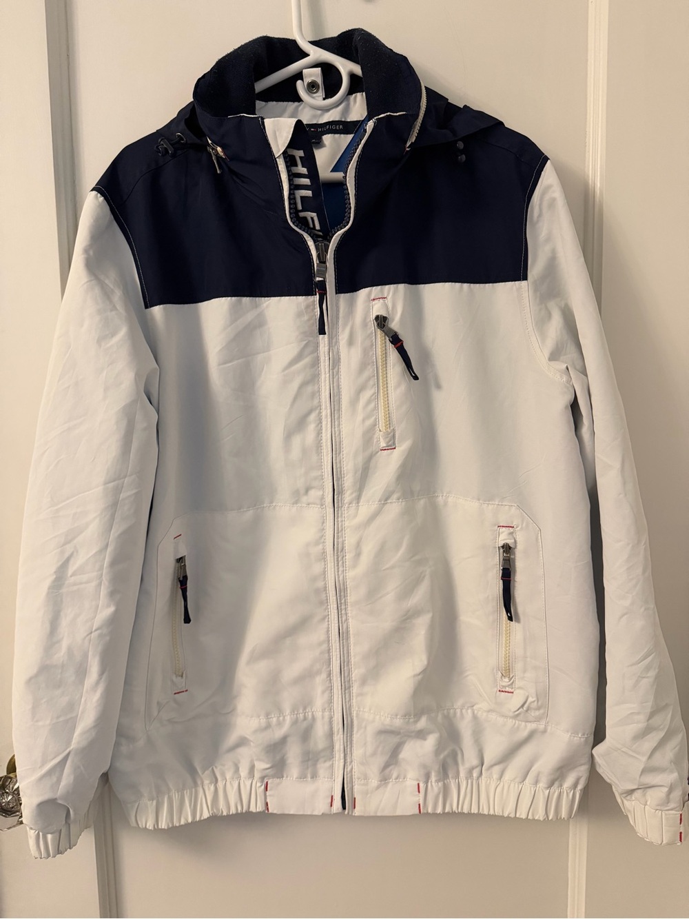 Tommy Hilfiger White & Navy Hooded Rain Jacket